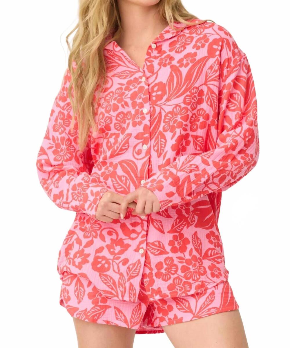 NEW PJ SALVAGE bali bay long sleeve shirt in sorbet